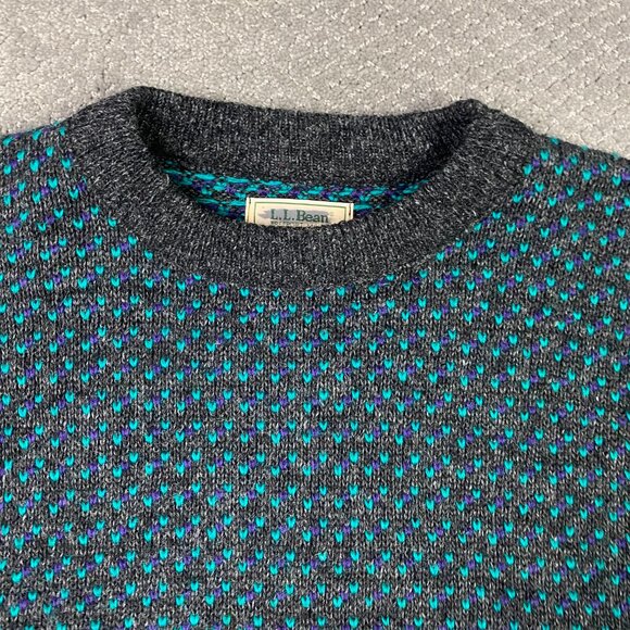 Vintage LL Bean Norway Sweater Women's XL Mens Medium Grey Green Purple Birdseye - Picture 2 of 11